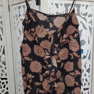 Forever 21 Spagetti Top Brown Floral with Ruffles Sz XL